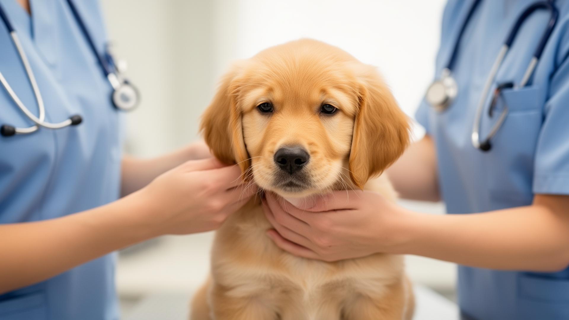 Veterinária cuidando de um filhote
